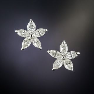Estate Marquise Diamond Platinum Flower Earrings - 2