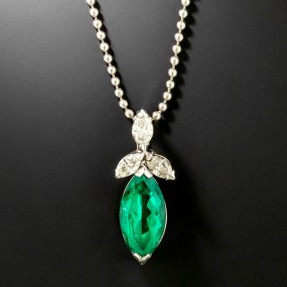 Estate Marquise Emerald and Diamond Pendant - GIA F1 - 4