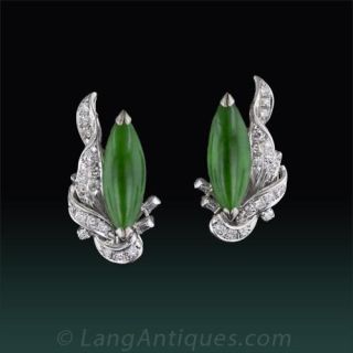 Estate Jadeite Diamond Earrings
