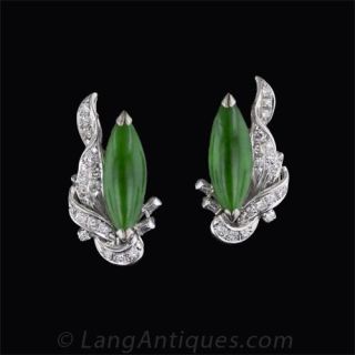 Estate Marquise Jadeite and Diamond Earrings