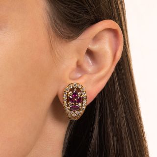 Estate Marquise Ruby and Diamond Earrings