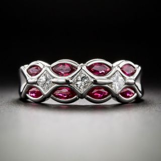 Estate Marquise Ruby and Princess-Cut Diamond Band - 2