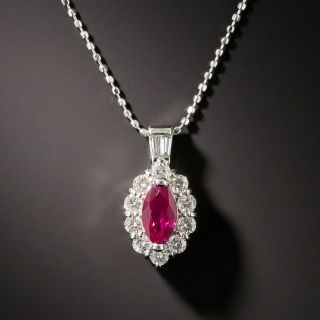 Estate Marquise Ruby Diamond Pendant Necklace - 2