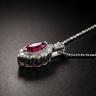 Estate Marquise Ruby Diamond Pendant Necklace