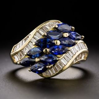 Estate Marquise Sapphire and Baguette Diamond Ring - 2