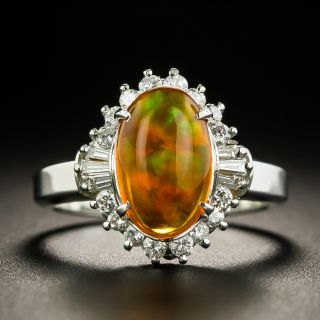Estate Mexican Fire Opal and Diamond Halo Ring - 1
