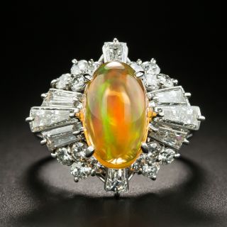 Estate Mexican Fire Opal and Diamond Ring - 1