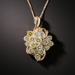 Estate Multi-Color Diamond Cluster Rose Gold Pendant Necklace - 1