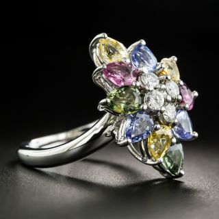 Estate Multi-Color Sapphire and Diamond Cluster Ring