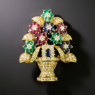 Estate Multi-Gem "Giardinetto" 18K Flower Basket Brooch - 1