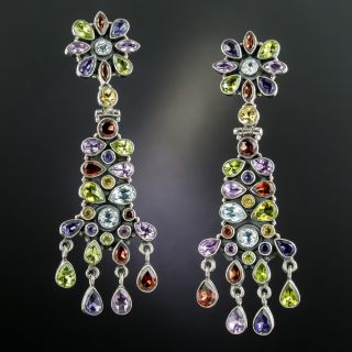 Estate Multi-Gemstone Drop Earrings - 2