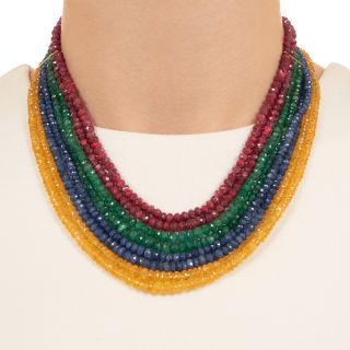 Estate Multistrand Multi-Gemstone Bead Necklace, Italian