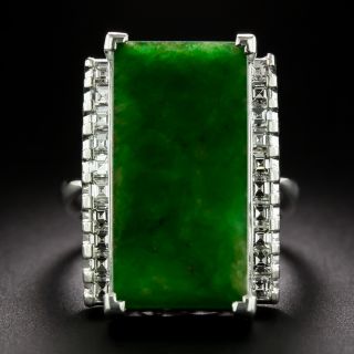 Estate Natural Burma Jade and Diamond RIng - 3