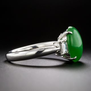 Estate Natural Burmese Jade and Baguette Diamond Ring
