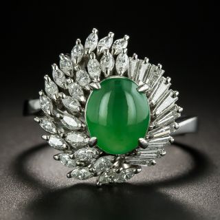 Estate Natural Burmese Jade and Diamond Cocktail Ring - 1