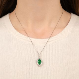 Estate Natural Burmese Jade and Diamond Pendant