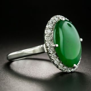 Estate Natural Burmese Jade and Diamond Ring