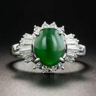 Estate Natural Burmese .50 Carat Jade Cabochon and Diamond Ring - 1