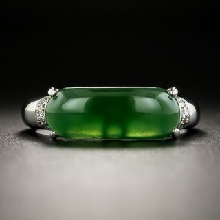 Estate Natural Burmese Saddle Jade Ring - 2