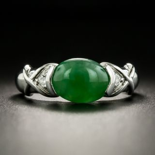 Estate Natural Jade and Diamond Ring - 1