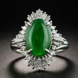 Estate 2.40 Carat Natural Jade Cabochon and Diamond Ring - 1