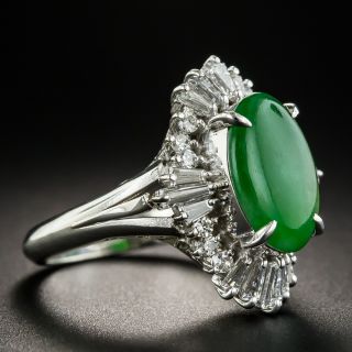 Estate Natural Jade Cabochon and Diamond Ring