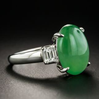 Estate Natural Jade Cabochon and Diamond Ring