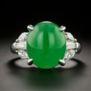 Estate Natural Jade Platinum Diamond Ring - GIA - 2