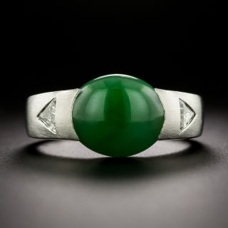 Estate Natural Jadeite and Diamond Ring - 3