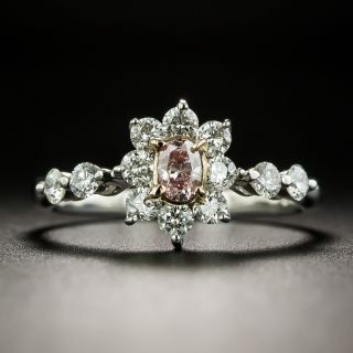 Estate Natural Pink .15 Carat Oval-Cut Diamond Halo Ring - 2