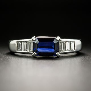 Estate No-Heat 1.02 Carat Emerald-Cut Sapphire and Diamond Ring - 2