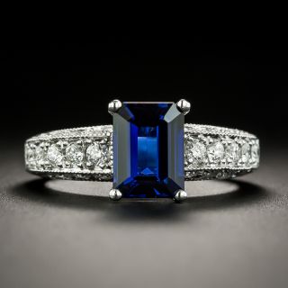 Estate No-Heat 2.00 Carat Emerald-Cut Sapphire and Diamond Ring - 1