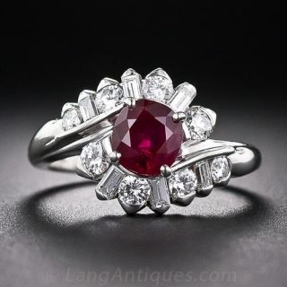 Estate 'No Heat' Burmese Ruby and Diamond Ring