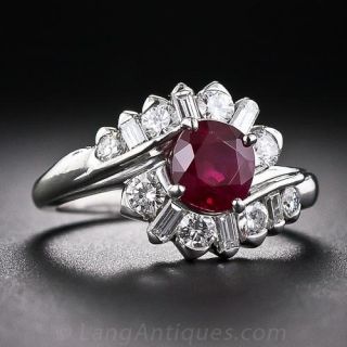 Estate 'No Heat' Burmese Ruby and Diamond Ring