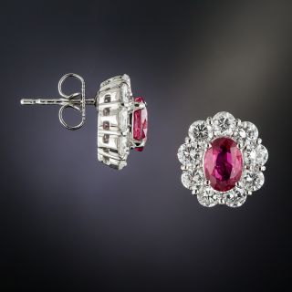 Estate No-Heat Ruby Diamond Platinum Earrings