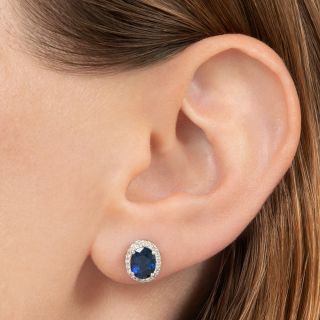 Estate No-Heat Sapphire and Diamond Halo Earrings - GIA