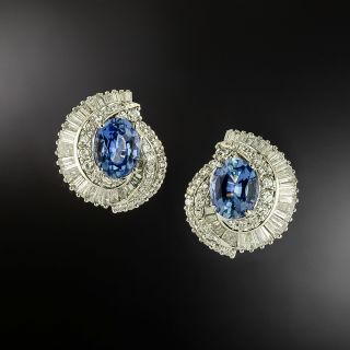 Estate No-Heat Sapphire and Diamond Swirl Earrings - GIA - 2
