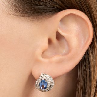 Estate No-Heat Sapphire and Diamond Swirl Earrings - GIA
