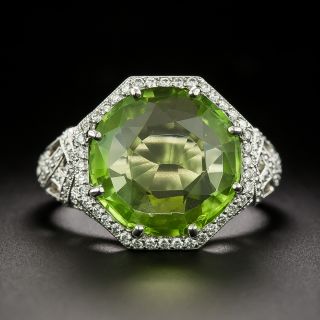 Estate Octagonal Peridot and Diamond Ring - 3