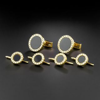 Estate Onyx and Diamond Cufflinks and Stud Set - 2
