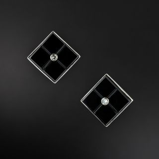 Estate Onyx and Diamond Earrings  - 2