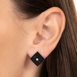 Estate Onyx and Diamond Earrings 