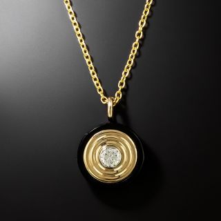 Estate Onyx, Gold and Diamond Pendant - 2