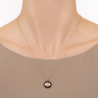 Estate Onyx, Gold and Diamond Pendant
