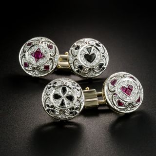 Estate Onyx, Ruby and Diamond Playing Card Suit Cufflinks - 2