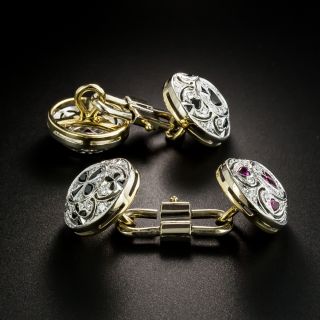 Estate Onyx, Ruby and Diamond Playing Card Suit Cufflinks