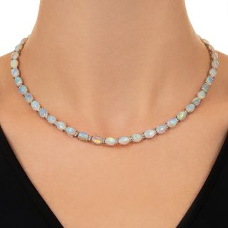 Estate Opal and Diamond 18K Rivière Necklace