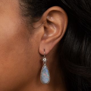 Estate Opal and Diamond Drop Earrings