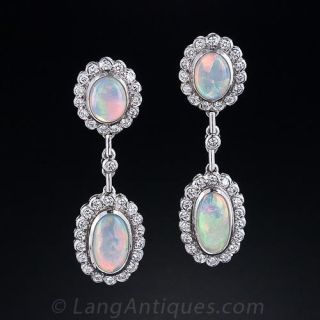Estate Opal and Diamond Drop Earrings