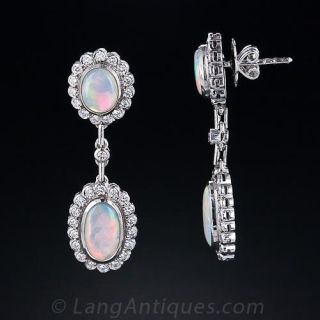 Estate Opal and Diamond Drop Earrings